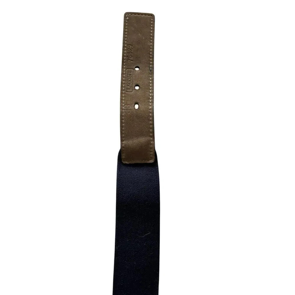 Lacoste Belt Blue Elastic and Brown Leather Size 38 Vintage Preppy